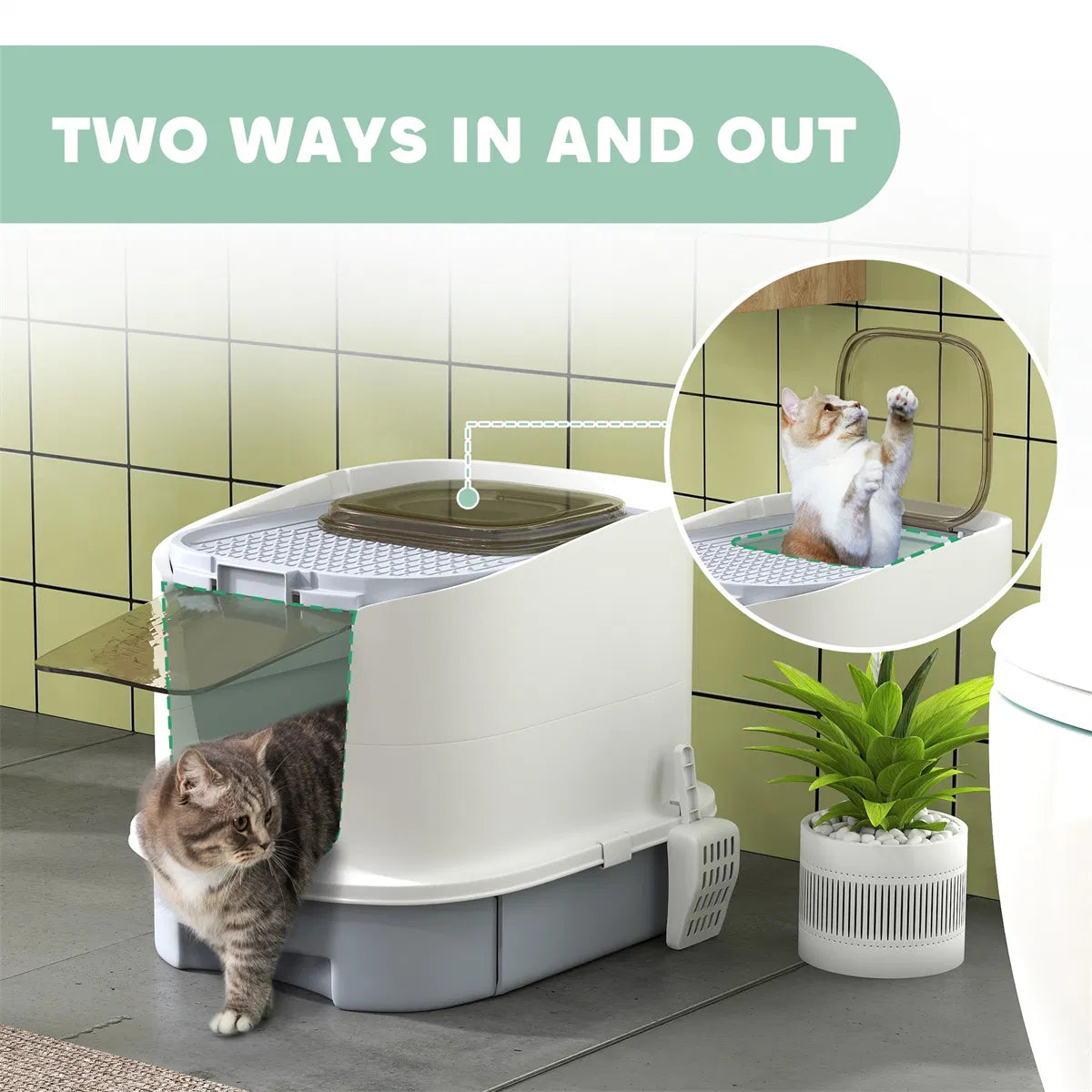 Cat Litter Box Enclosure – Fully Enclosed Design with Top Exit and Deodorizing Bags - TailTiddy