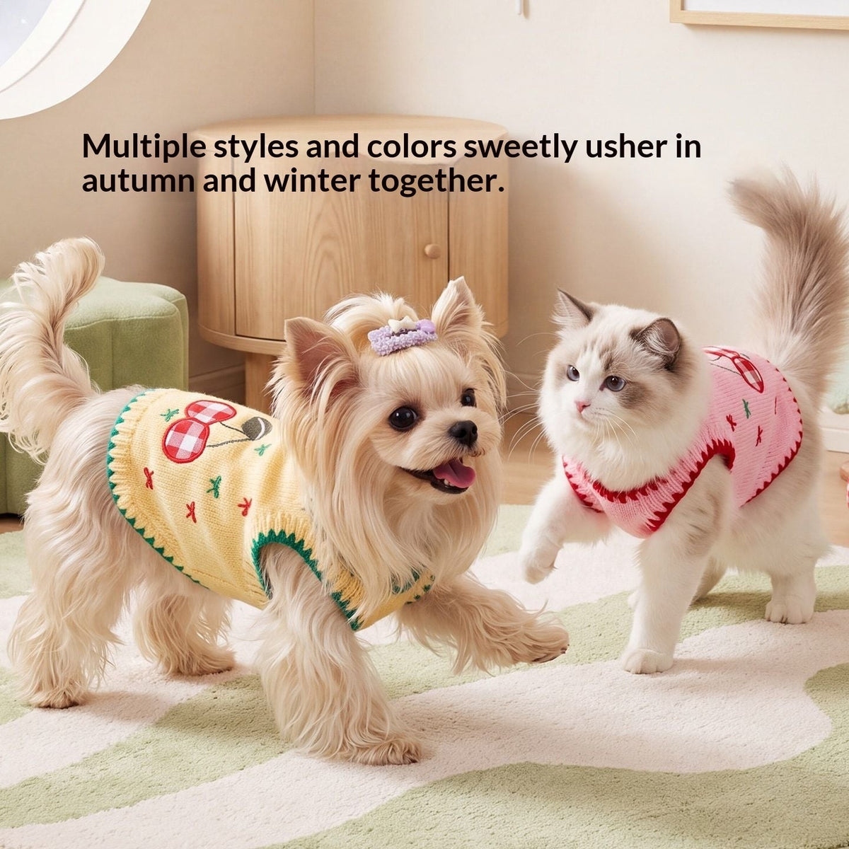 Cherry-Embroidered Polar-Fleece Dog Romper Sweater – Winter Pet Apparel - TailTiddy
