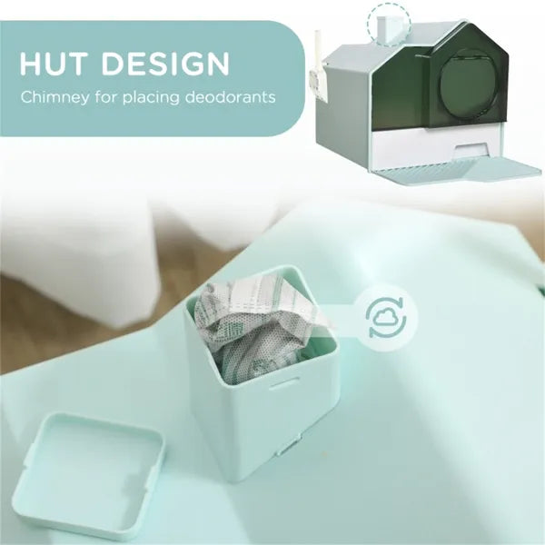 Cat Litter Box – Fully Enclosed House Design with Drawer, Deodorizers, Scoop, and Mat - TailTiddy