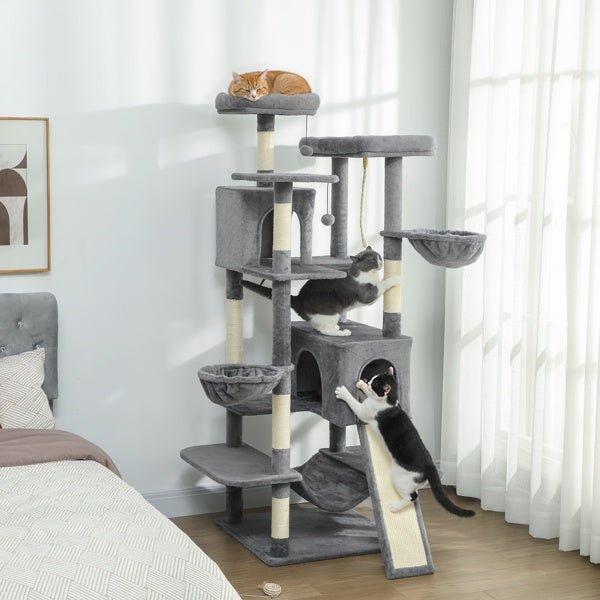 Multi-Level Cat Tree – Plush Tower with Condos, Hammocks, and Sisal Scratching Posts - TailTiddy