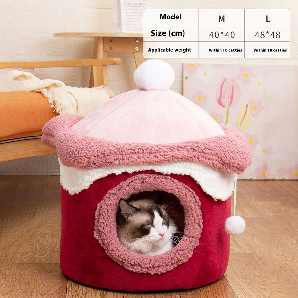 Ice Cream House Cat & Dog Bed – Soft Crystal Velvet Enclosed Pet Nest - TailTiddy