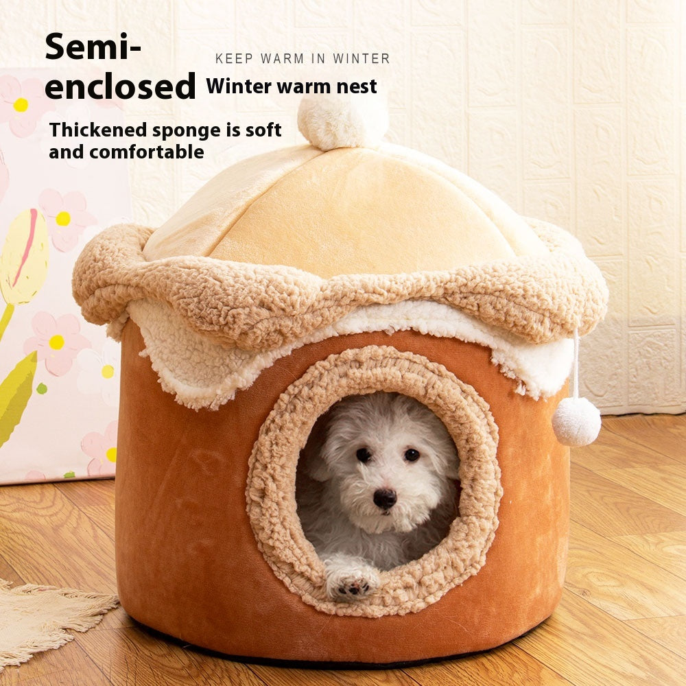 Ice Cream House Cat & Dog Bed – Soft Crystal Velvet Enclosed Pet Nest - TailTiddy