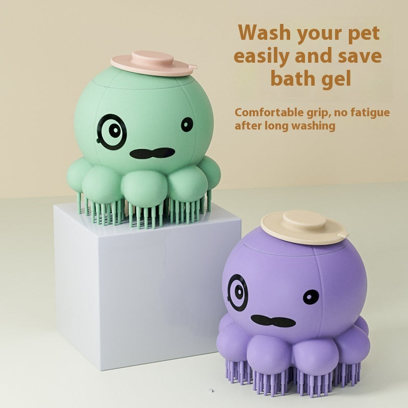 Silicone Pet Bath & Massage Brush – Ergonomic Design with One-Click Liquid Dispensing - TailTiddy