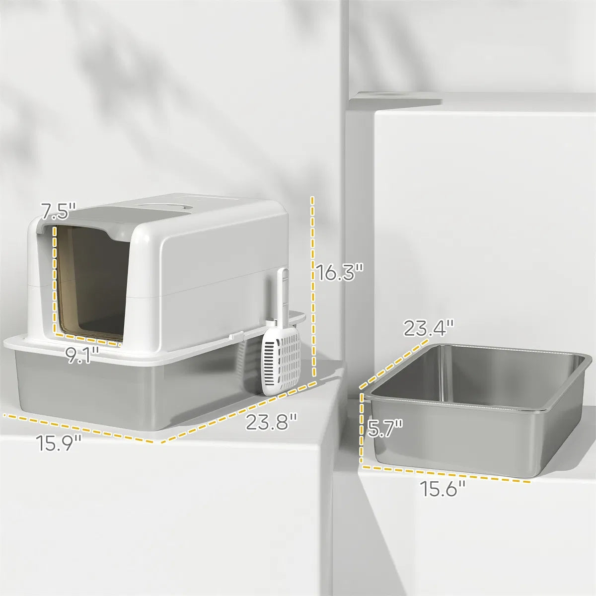 Cat Litter Box Enclosure – Stainless Steel Tray with Built-In Sand Filter - TailTiddy