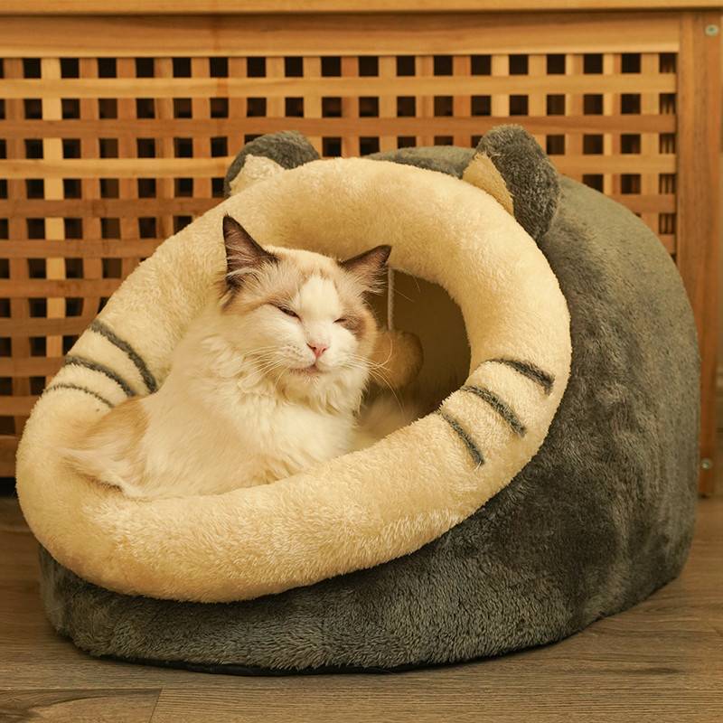 Cave House for Cats Semi-Enclosed Warm Pet Nest - TailTiddy