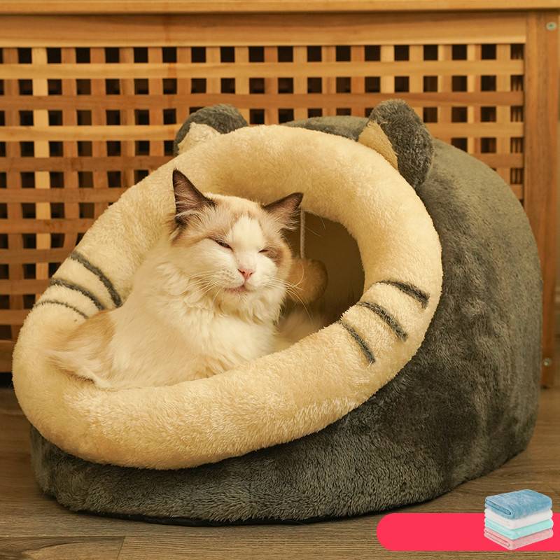 Cave House for Cats Semi-Enclosed Warm Pet Nest - TailTiddy