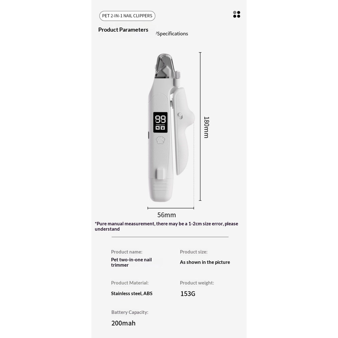 2-in-1 Electric Pet Nail Clipper & Grinder For Dogs & Cats - TailTiddy