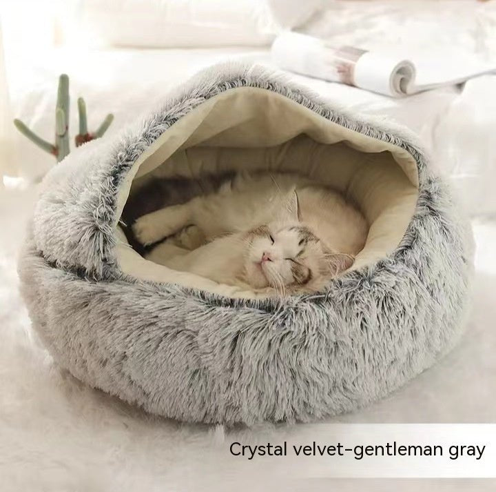 2 in 1 Warm Winter Pet Bed – Plush & Crystal Velvet Cushion for Cats and Dogs - TailTiddy