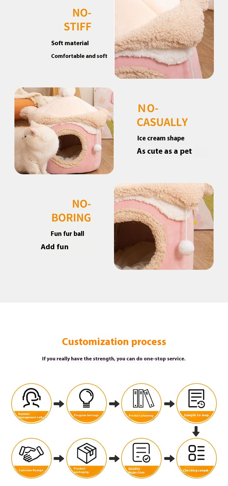 Ice Cream House Cat & Dog Bed – Soft Crystal Velvet Enclosed Pet Nest - TailTiddy