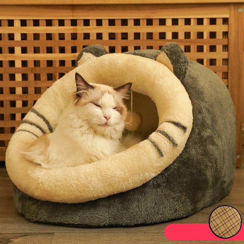 Cave House for Cats Semi-Enclosed Warm Pet Nest - TailTiddy