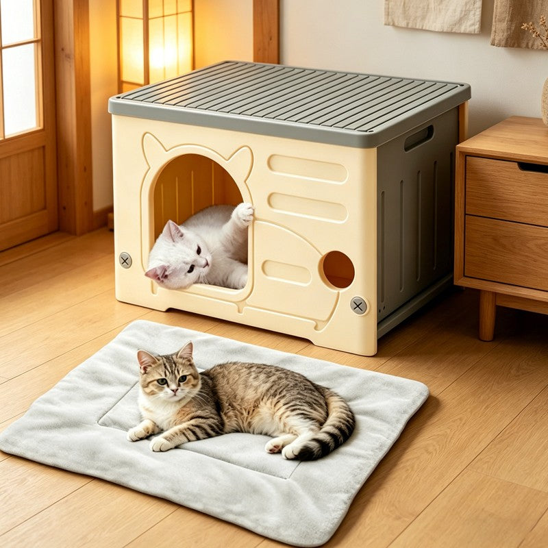 All-Weather Insulated Cat House & Pet Kennel – Waterproof, Collapsible Indoor/Outdoor Pet House - TailTiddy