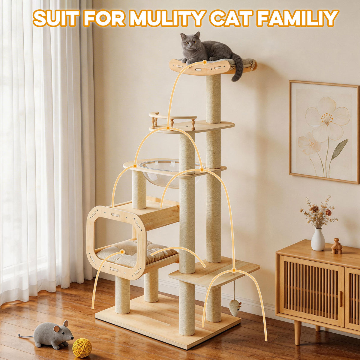 Modern Heavy-Duty No-Drill Cat Tree-Solid Wood Multi-Story Board Natural Wood Indoor Pet Furniture(LIMITTED TIME PRICE) - TailTiddy