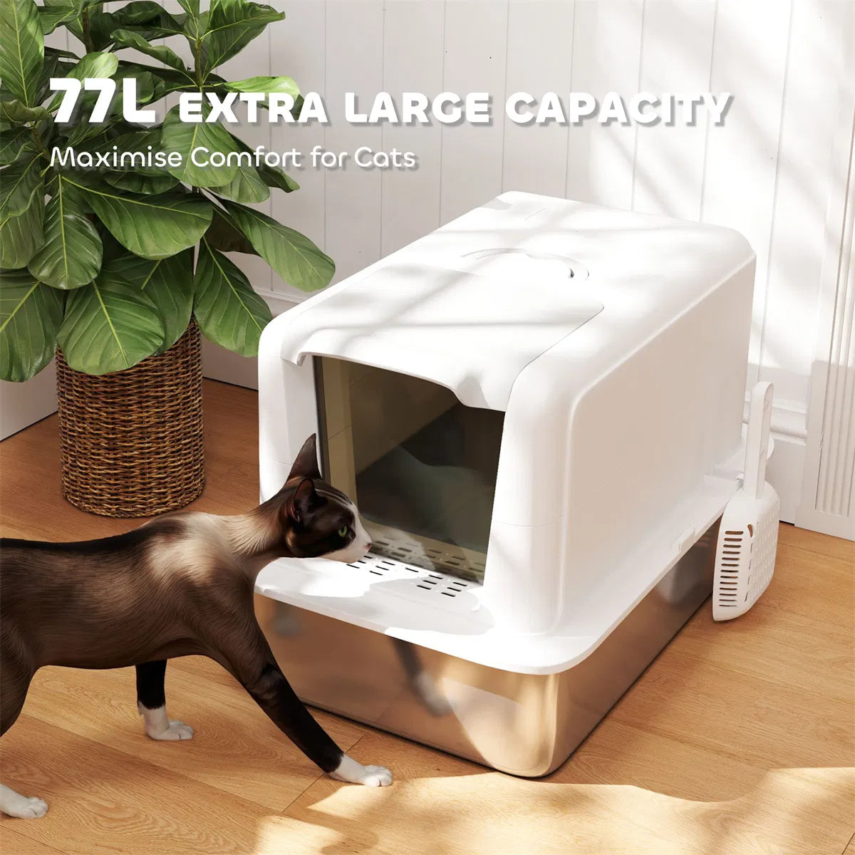 Cat Litter Box Enclosure – Stainless Steel Tray with Built-In Sand Filter - TailTiddy