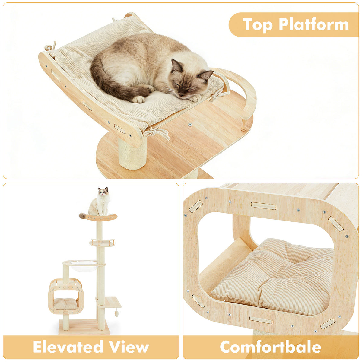 Modern Heavy-Duty No-Drill Cat Tree-Solid Wood Multi-Story Board Natural Wood Indoor Pet Furniture(LIMITTED TIME PRICE) - TailTiddy