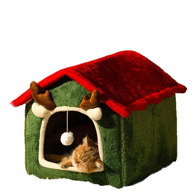 Christmas Reindeer Pet Nest – Winter Warm Enclosed Cat & Dog House - TailTiddy