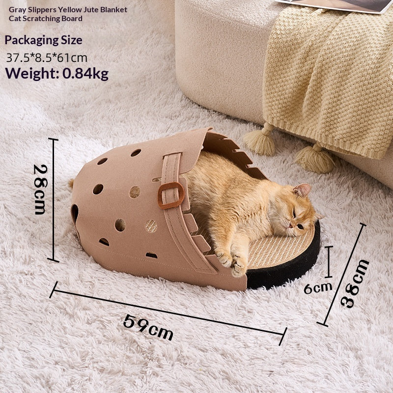 Slipper-Shaped Felt Cat Bed with Integrated Scratching Board - TailTiddy
