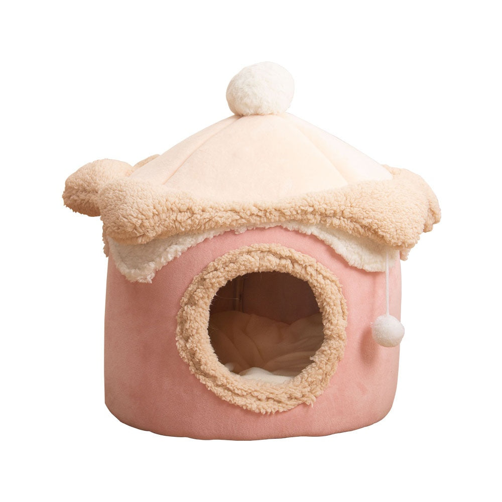 Ice Cream House Cat & Dog Bed – Soft Crystal Velvet Enclosed Pet Nest - TailTiddy