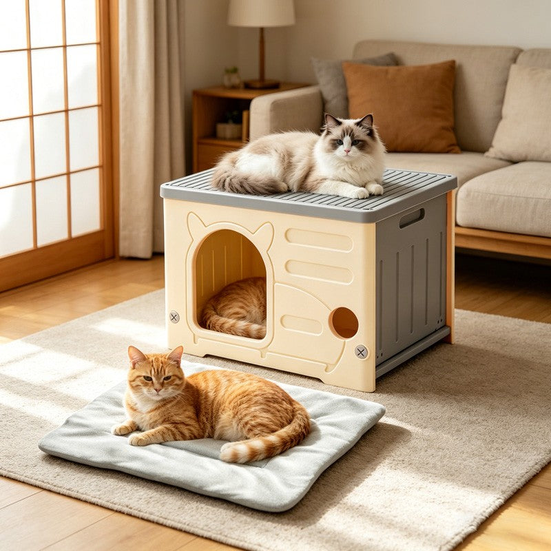 All-Weather Insulated Cat House & Pet Kennel – Waterproof, Collapsible Indoor/Outdoor Pet House - TailTiddy