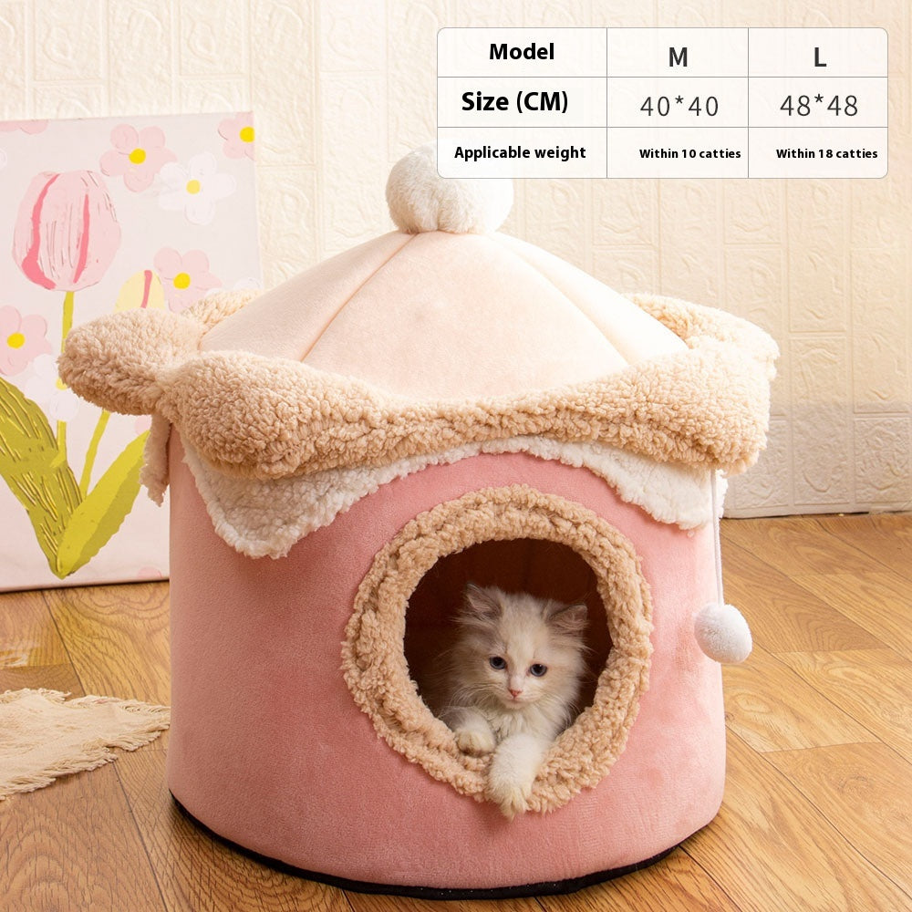 Ice Cream House Cat & Dog Bed – Soft Crystal Velvet Enclosed Pet Nest - TailTiddy