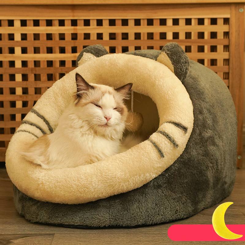 Cave House for Cats Semi-Enclosed Warm Pet Nest - TailTiddy