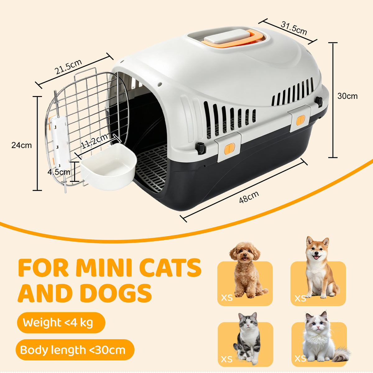 Plastic Cat Carrier Top Load – Airline & Travel-Ready Pet Carrier for Small Dogs & Cats - TailTiddy