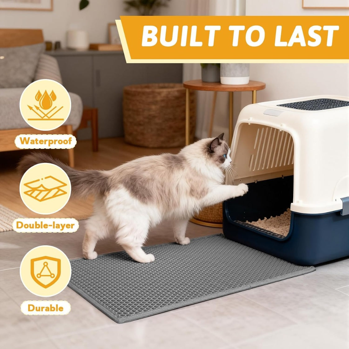 Cat Litter Mat – Double-Layer Waterproof Litter Trapping Mat with Honeycomb Design - TailTiddy