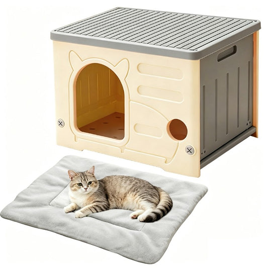All-Weather Insulated Cat House & Pet Kennel – Waterproof, Collapsible Indoor/Outdoor Pet House - TailTiddy