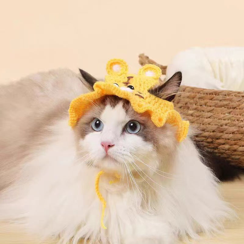 Hand-Painted Cartoon Knitted Hat for Cats & Puppies (Soft Cotton) - TailTiddy