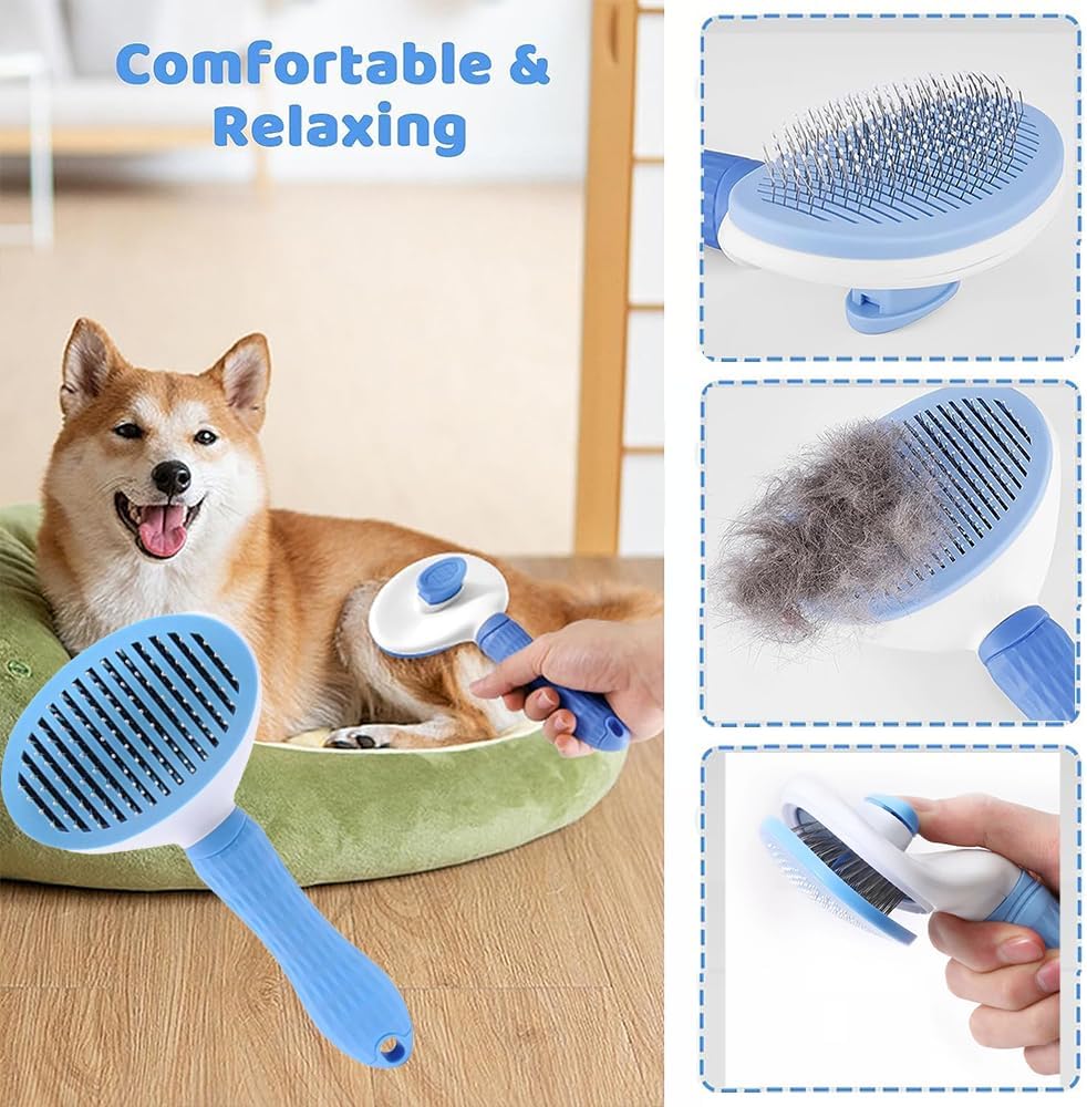 7-Piece Pet Grooming Kit – Self-Cleaning Shedding Brush with Nail Clipper, Flea Comb, Bath Brush & Finger Toothbrushes - TailTiddy