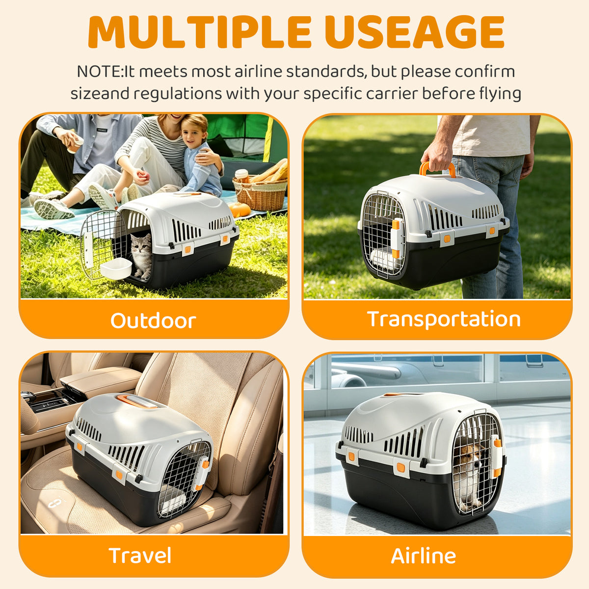 Plastic Cat Carrier Top Load – Airline & Travel-Ready Pet Carrier for Small Dogs & Cats - TailTiddy