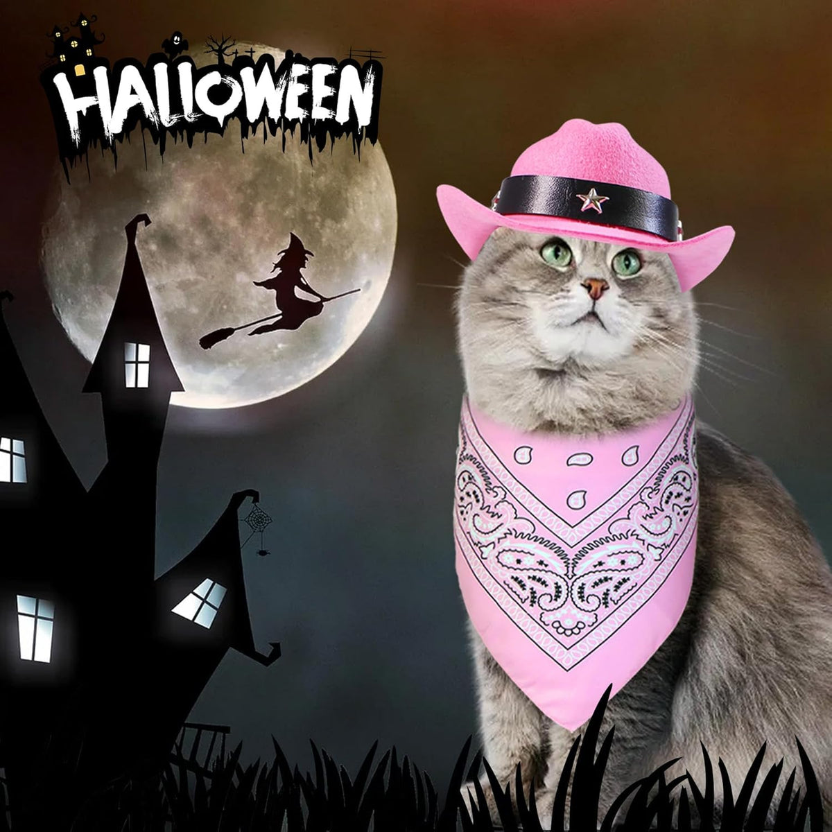 Cat Cowboy Costume Cat Cowboy Hat And Bandana Set Cat Halloween Costumes Cowboy Cat Pet Costume Funny Halloween Costumes For Cats Kittens Pets - TailTiddy