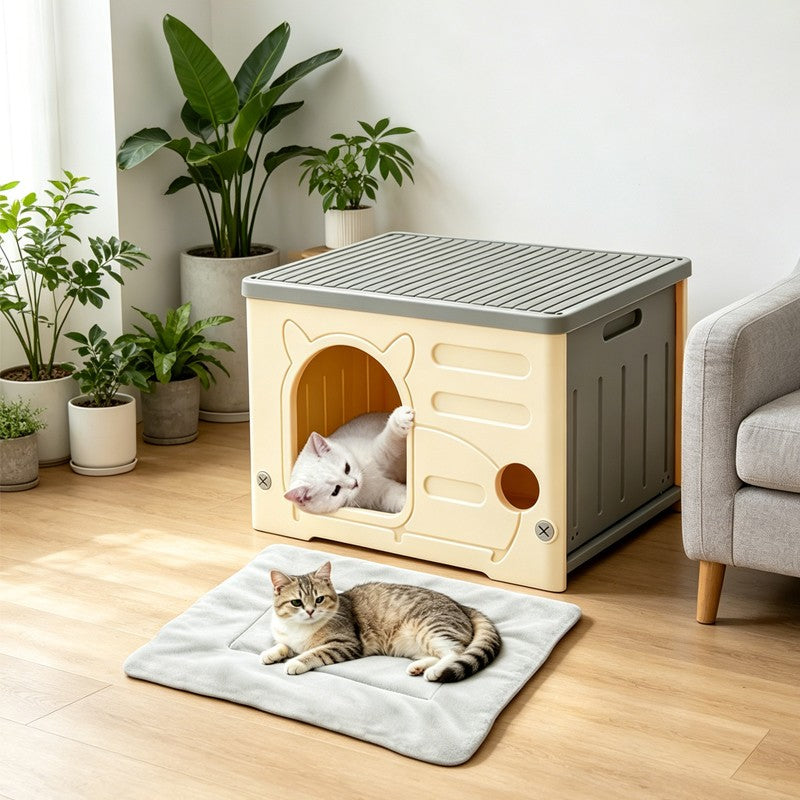 All-Weather Insulated Cat House & Pet Kennel – Waterproof, Collapsible Indoor/Outdoor Pet House - TailTiddy