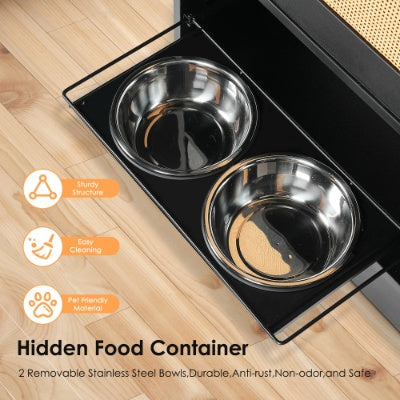 Hidden Pet Feeding Station with Storage Cabinet, 2 Elevated Dog Bowls & Side Hooks (Premium Product) - TailTiddy
