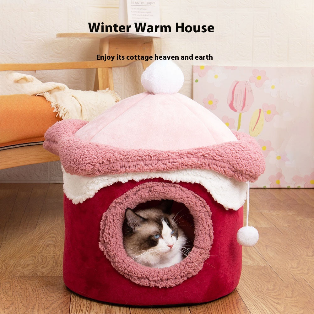 Ice Cream House Cat & Dog Bed – Soft Crystal Velvet Enclosed Pet Nest - TailTiddy