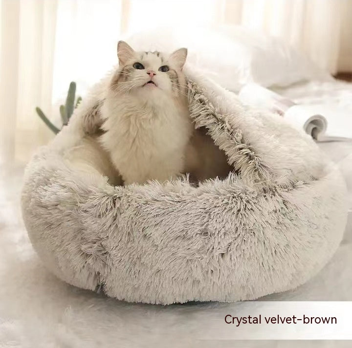 2 in 1 Warm Winter Pet Bed – Plush & Crystal Velvet Cushion for Cats and Dogs - TailTiddy