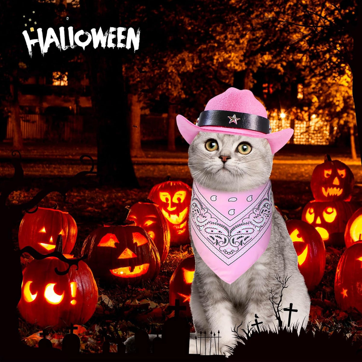 Cat Cowboy Costume Cat Cowboy Hat And Bandana Set Cat Halloween Costumes Cowboy Cat Pet Costume Funny Halloween Costumes For Cats Kittens Pets - TailTiddy