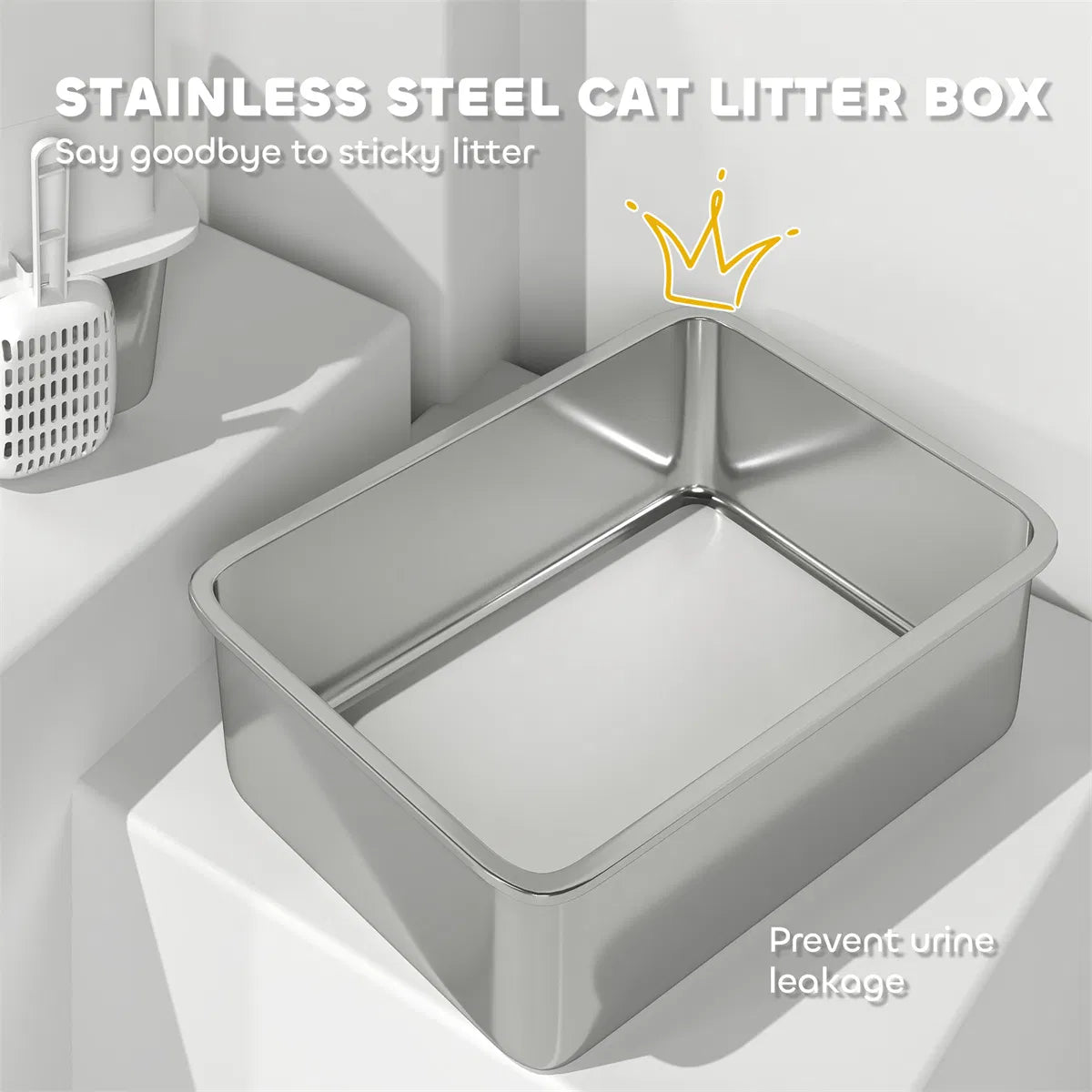 Cat Litter Box Enclosure – Stainless Steel Tray with Built-In Sand Filter - TailTiddy