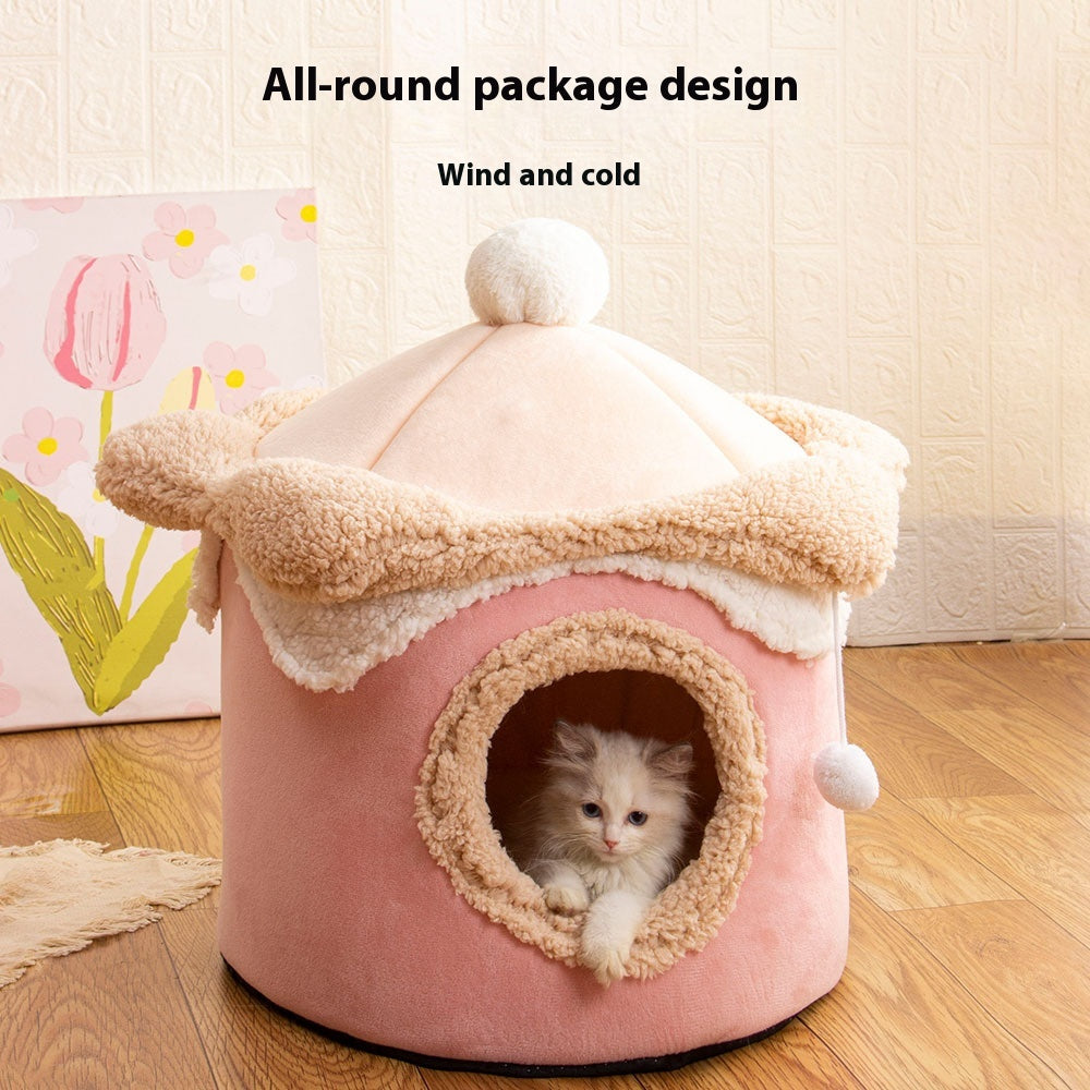 Ice Cream House Cat & Dog Bed – Soft Crystal Velvet Enclosed Pet Nest - TailTiddy