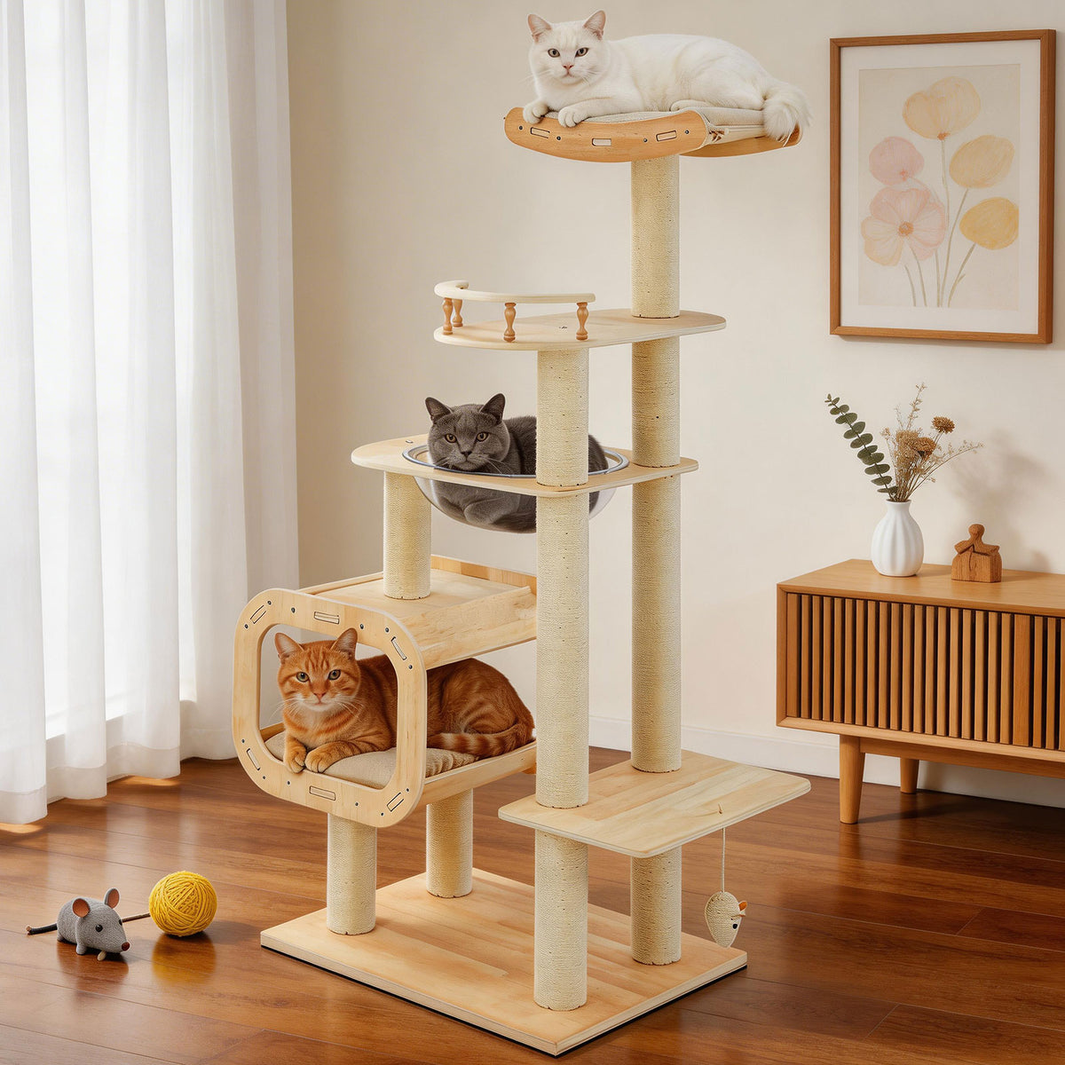 Modern Heavy-Duty No-Drill Cat Tree-Solid Wood Multi-Story Board Natural Wood Indoor Pet Furniture(LIMITTED TIME PRICE) - TailTiddy