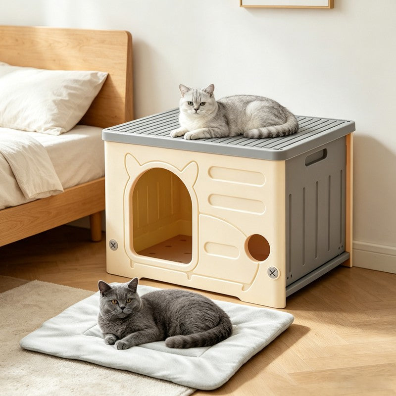 All-Weather Insulated Cat House & Pet Kennel – Waterproof, Collapsible Indoor/Outdoor Pet House - TailTiddy