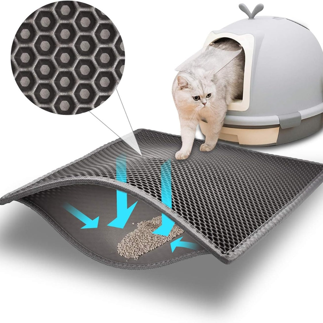 Cat Litter Mat – Double-Layer Waterproof Litter Trapping Mat with Honeycomb Design - TailTiddy
