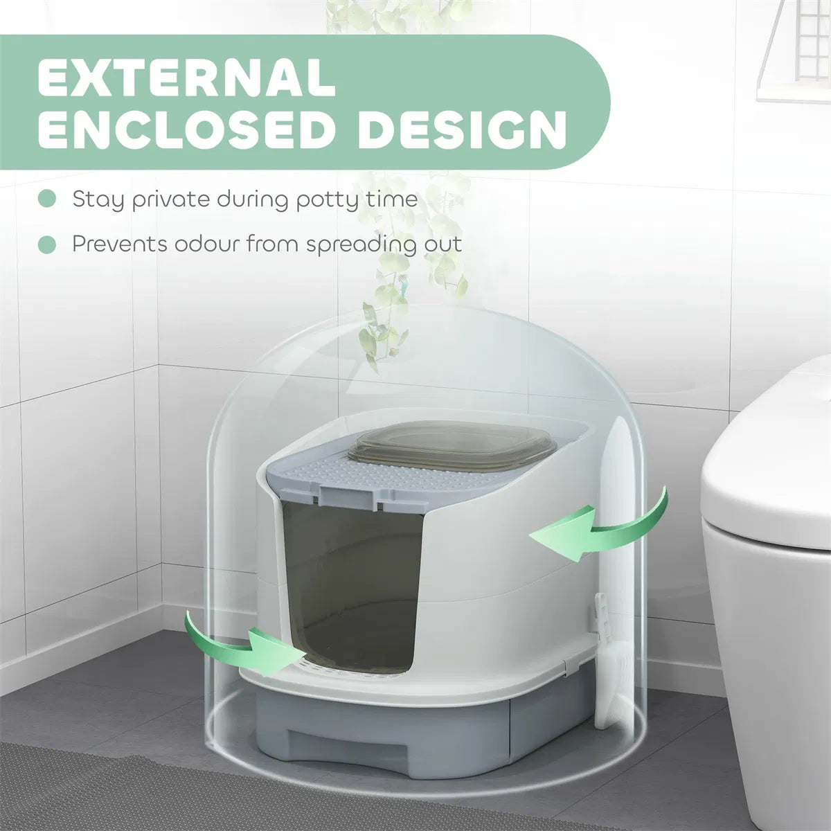 Cat Litter Box Enclosure – Fully Enclosed Design with Top Exit and Deodorizing Bags - TailTiddy