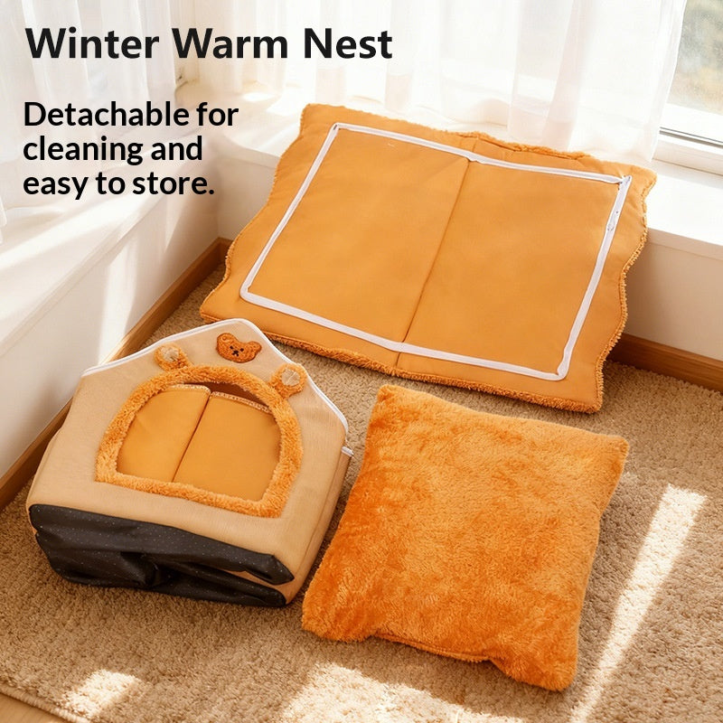 Enclosed Cat & Dog House – Winter Warm, All-Season Bed with Removable & Washable Cushion(Premium Product) - TailTiddy