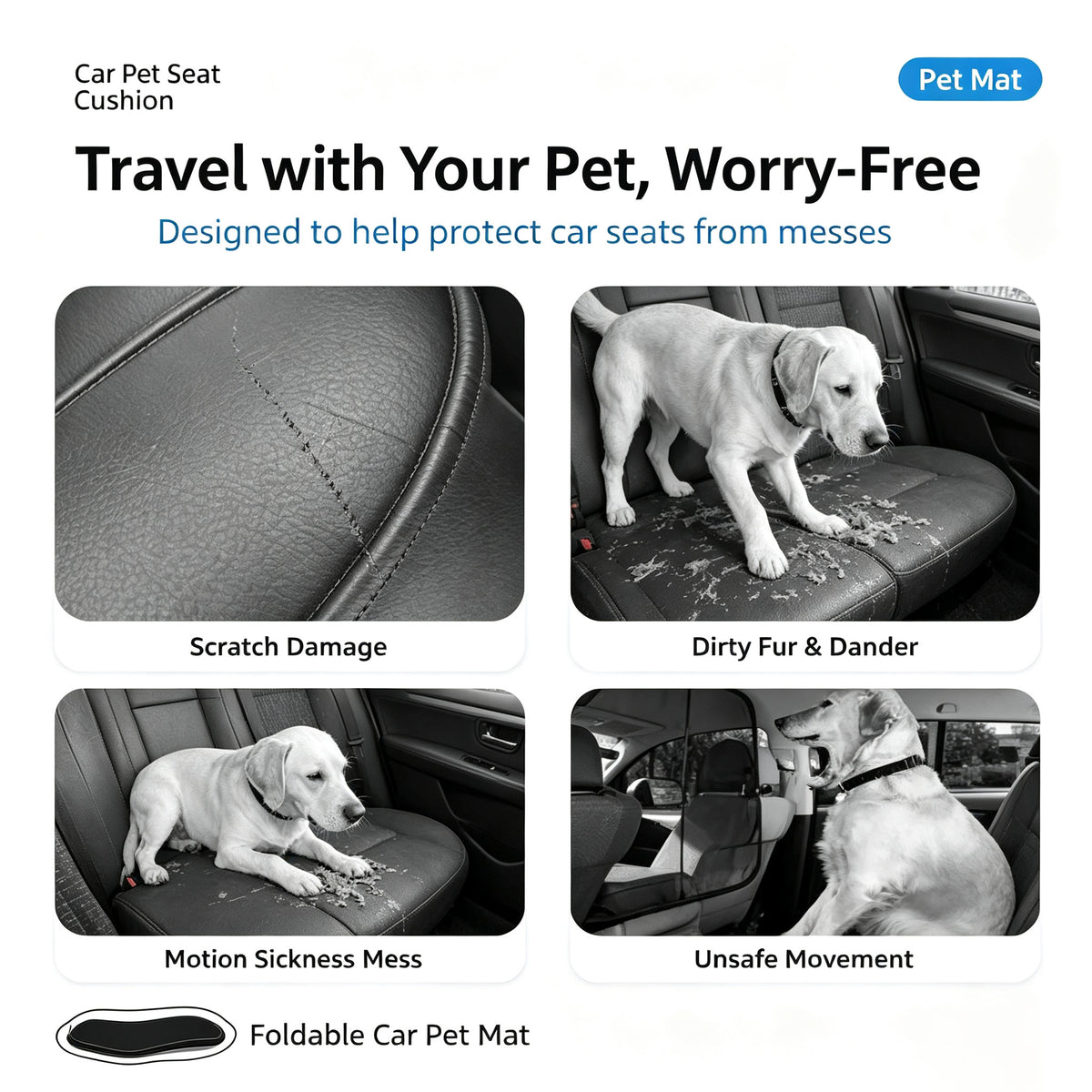 Pet Car Seat Cover Portable Fold Able Dog Cat Travel Carrier Waterproof Anti Scratch Pet Booster Bed For Car Back Seat - TailTiddy