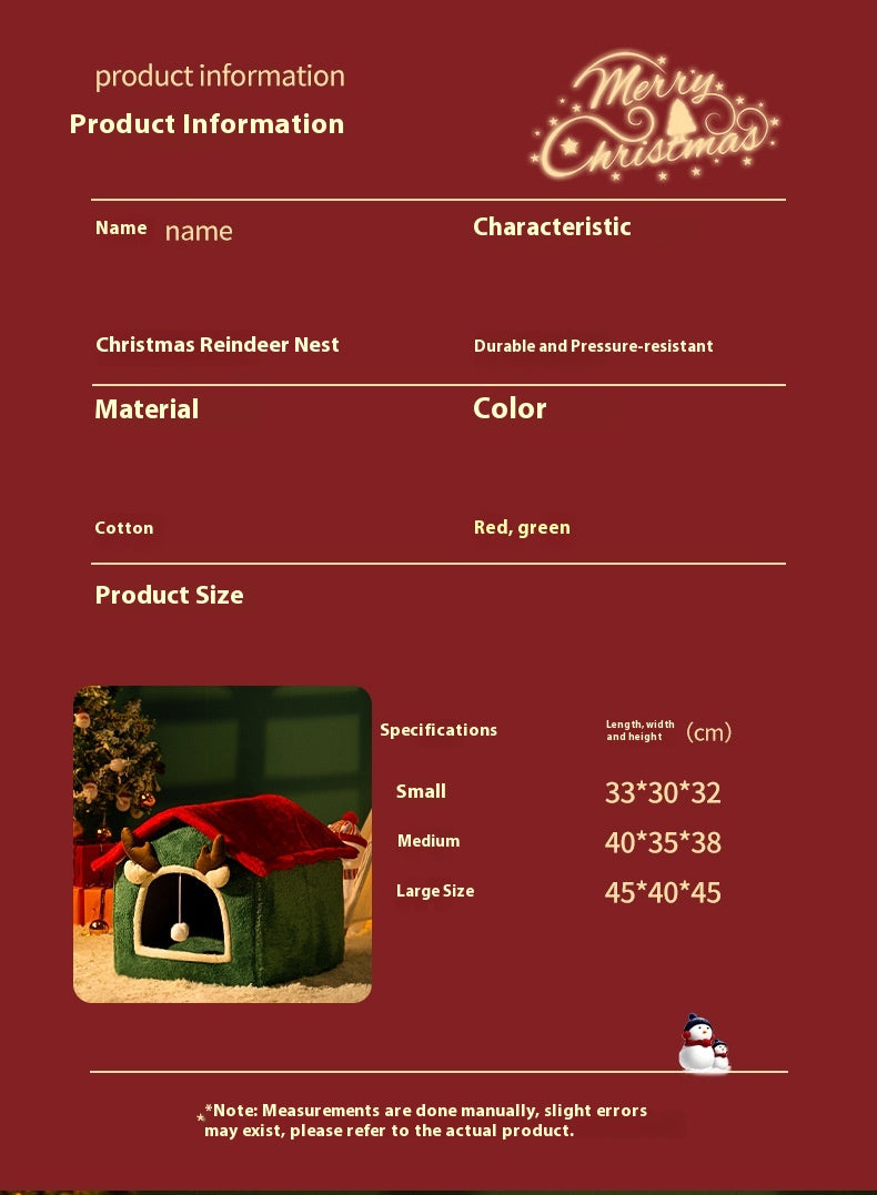 Christmas Reindeer Pet Nest – Winter Warm Enclosed Cat & Dog House - TailTiddy