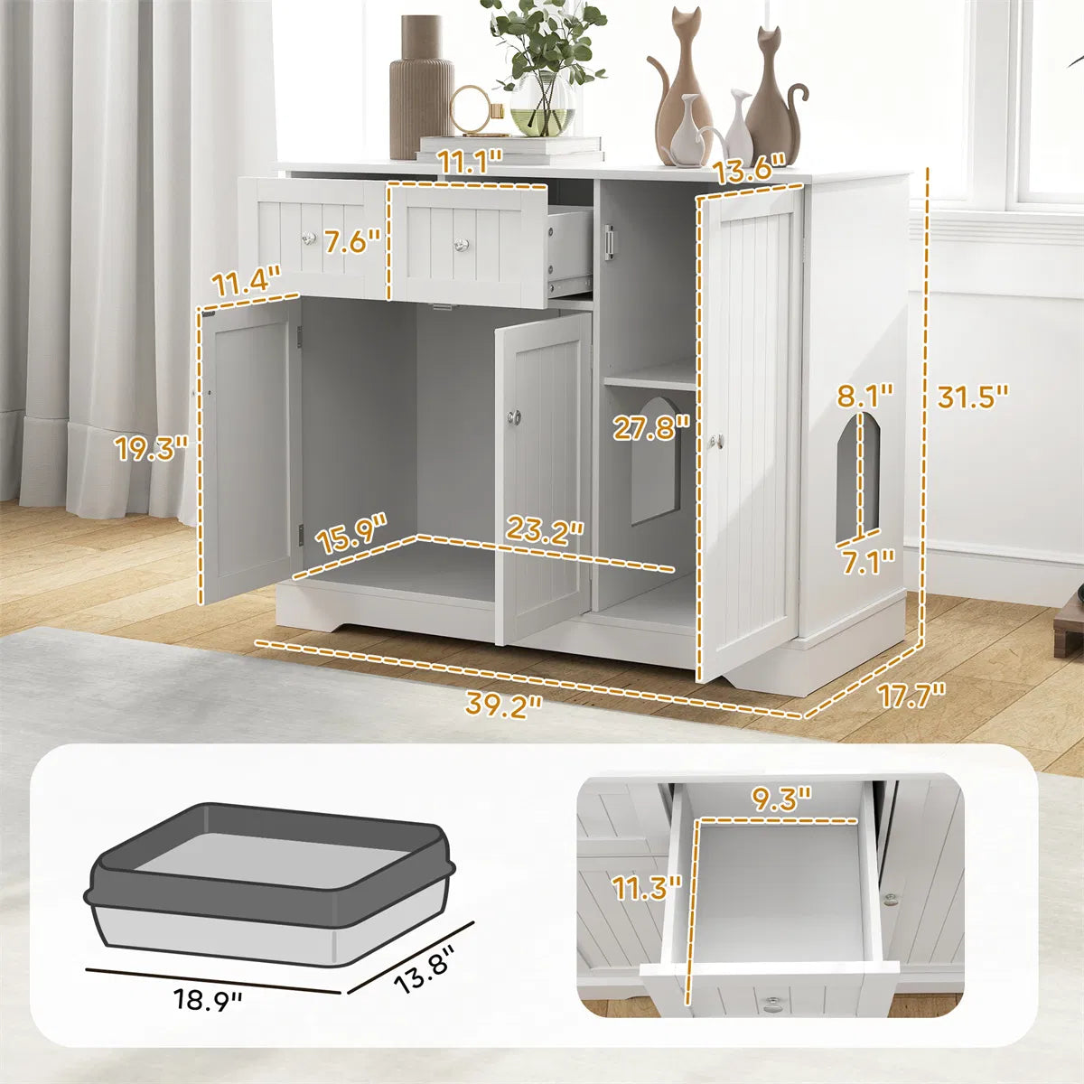 Cat Litter Box, Cat Litter Box Enclosure - TailTiddy