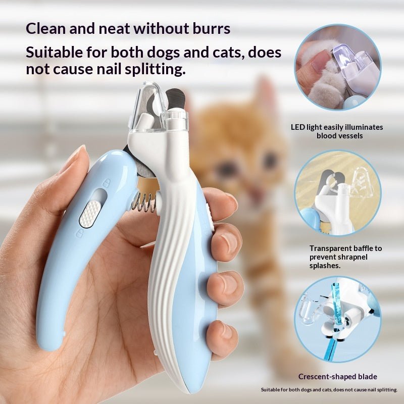 Ai Wo LED Pet Nail Clippers – Illuminated, Safe Grooming Tool for Dogs & Cats (Light Blue) - TailTiddy