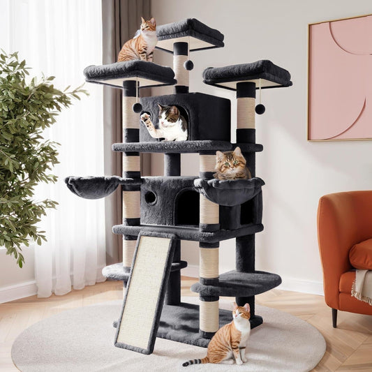 All-in-One Cat Bed, Scratching Post & Cat Tree – Minimalist MDF Pet Furniture - TailTiddy