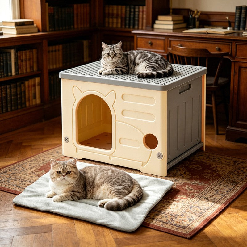 All-Weather Insulated Cat House & Pet Kennel – Waterproof, Collapsible Indoor/Outdoor Pet House - TailTiddy