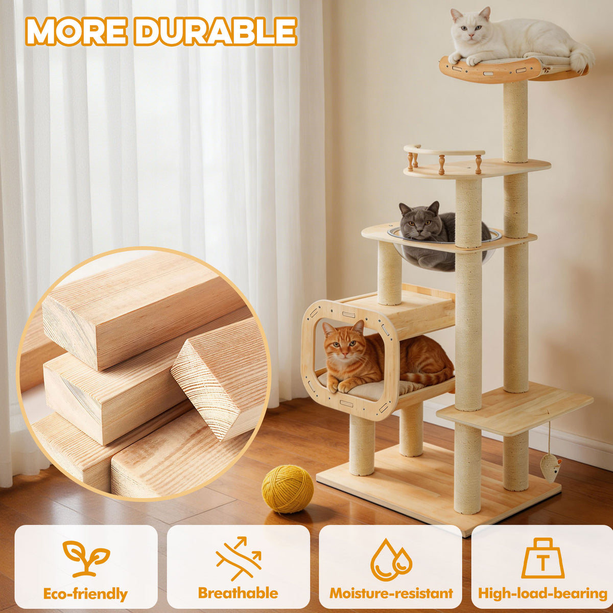 Modern Heavy-Duty No-Drill Cat Tree-Solid Wood Multi-Story Board Natural Wood Indoor Pet Furniture(LIMITTED TIME PRICE) - TailTiddy